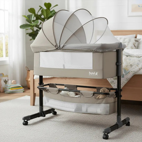Cuna Colecho Cozy con Colchón Mosquitero y Canasto Beige Huvi