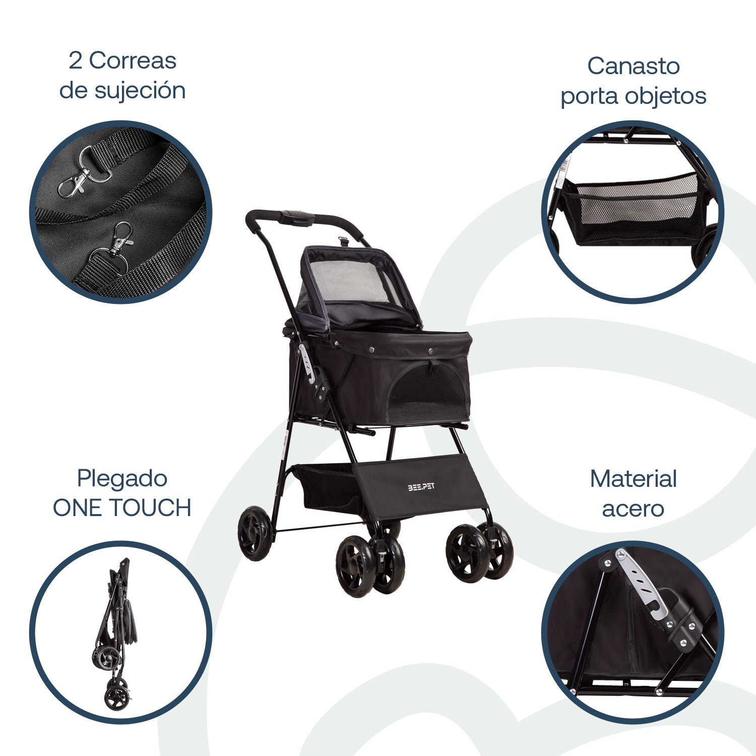 Coche Mascotas Plegable Easy Perro Gato Negro BeePet by Bebesit