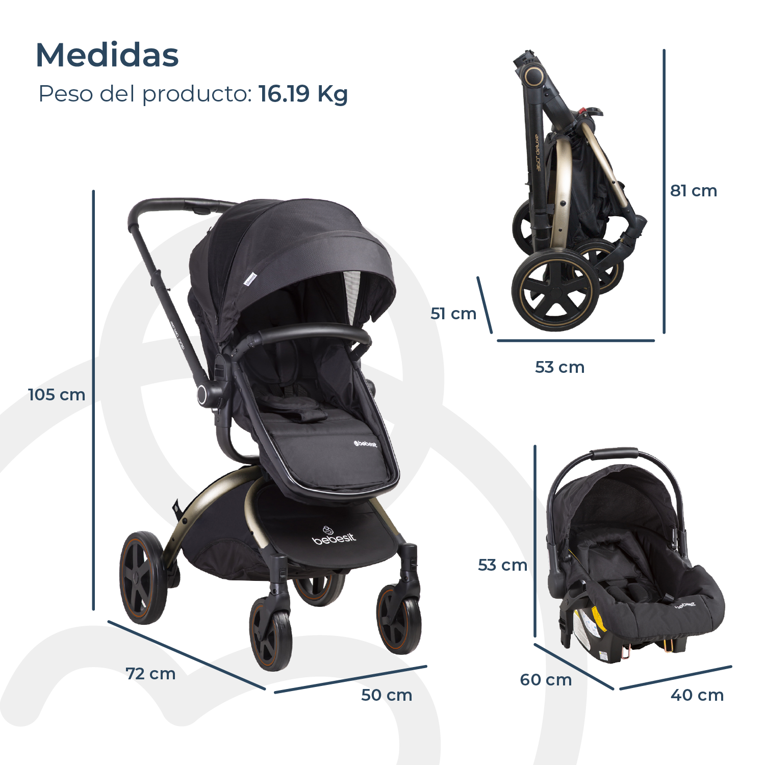 Coche Cuna Travel System Deluxe 360° SX Dorado Bebesit