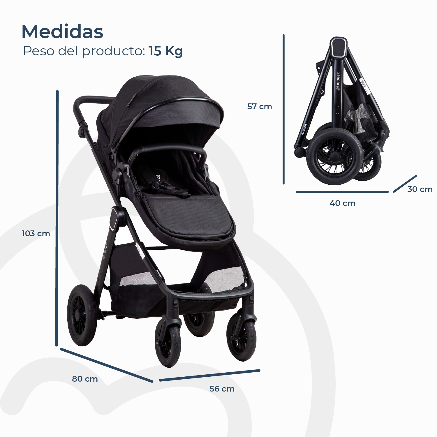 Coche Cuna Travel System Isofix Sunset Premium Negro Bebesit