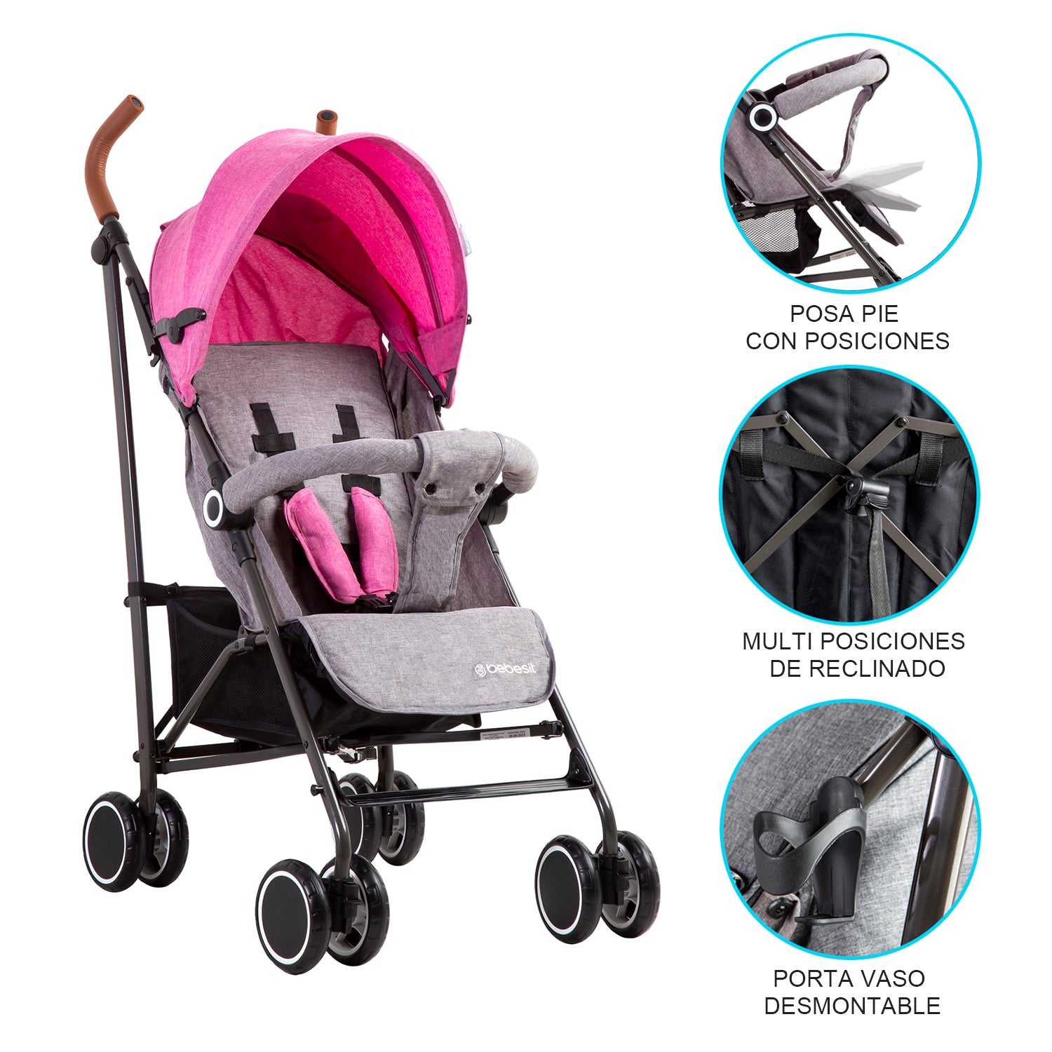 Coche Paragua Clap - Melange Rosado