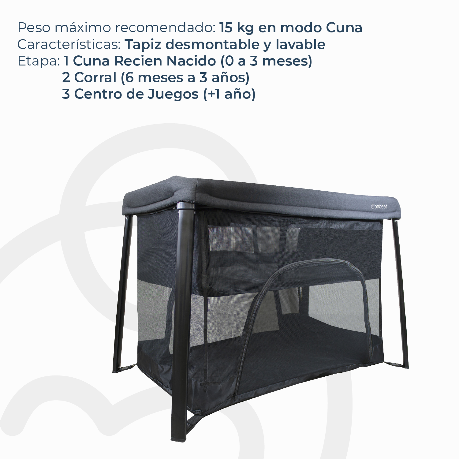 Cuna Corral 3 en 1 Eclipse Safe & Sleep Negro Bebesit