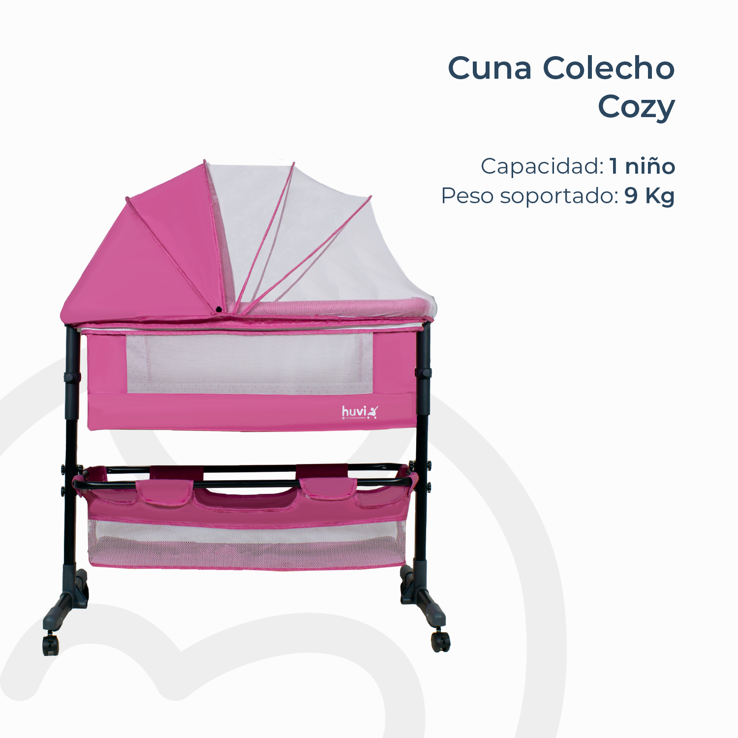 Cuna Colecho Cozy con Colchón Mosquitero y Canasto Rosa Huvi