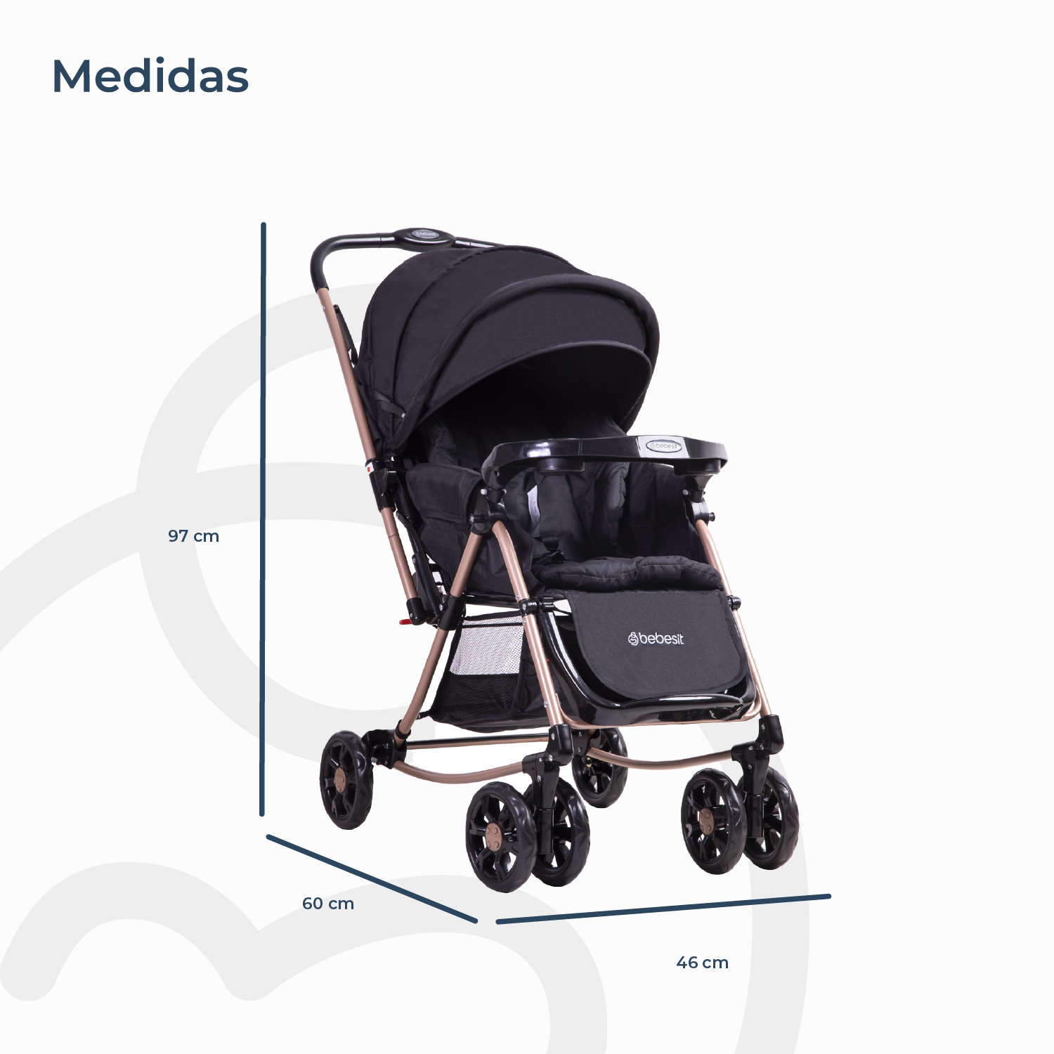 Coche Cuna Paseo Balancin SX Negro Dorado Bebesit