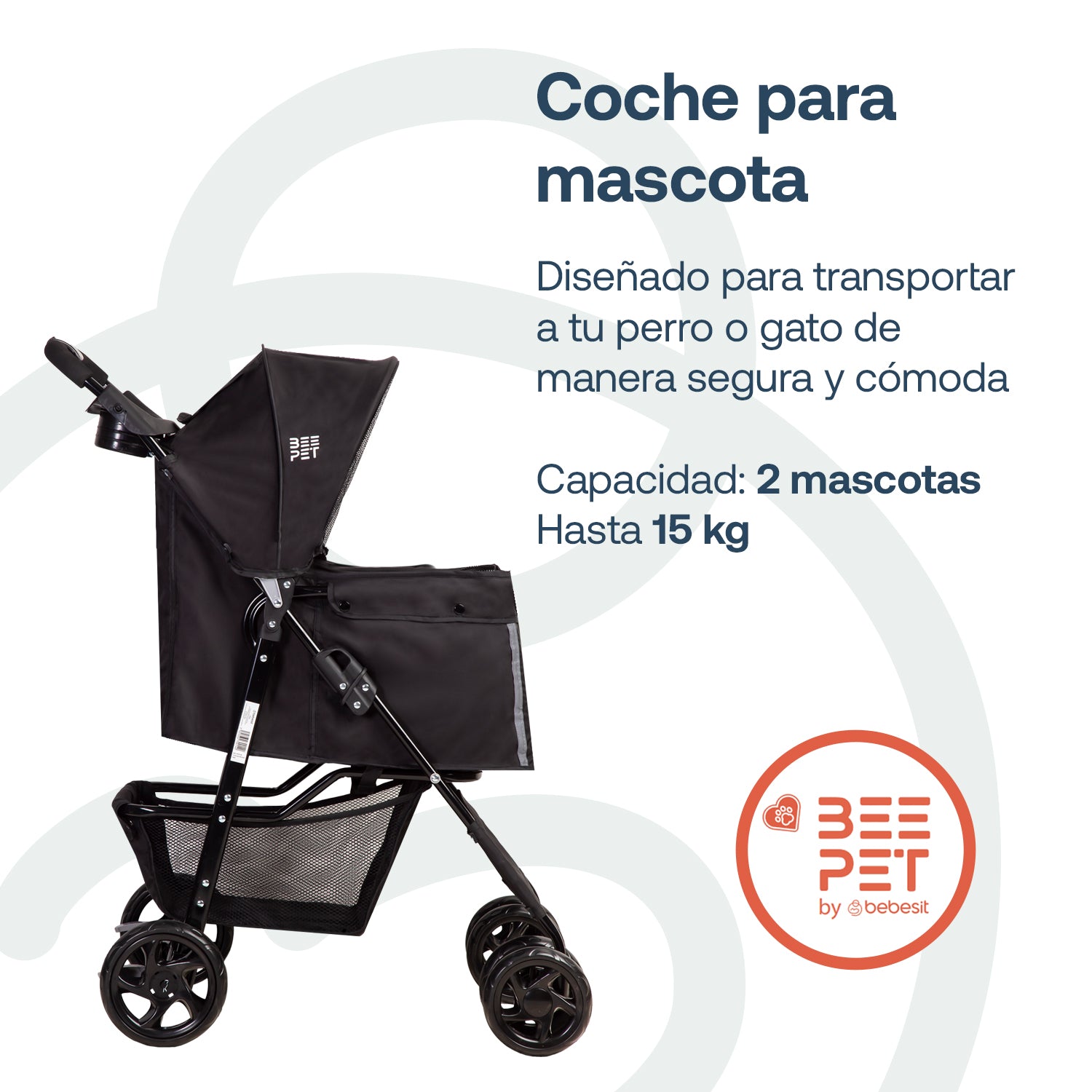 Coche Mascotas Plegable Pro Perro Gato Negro BeePet by Bebesit
