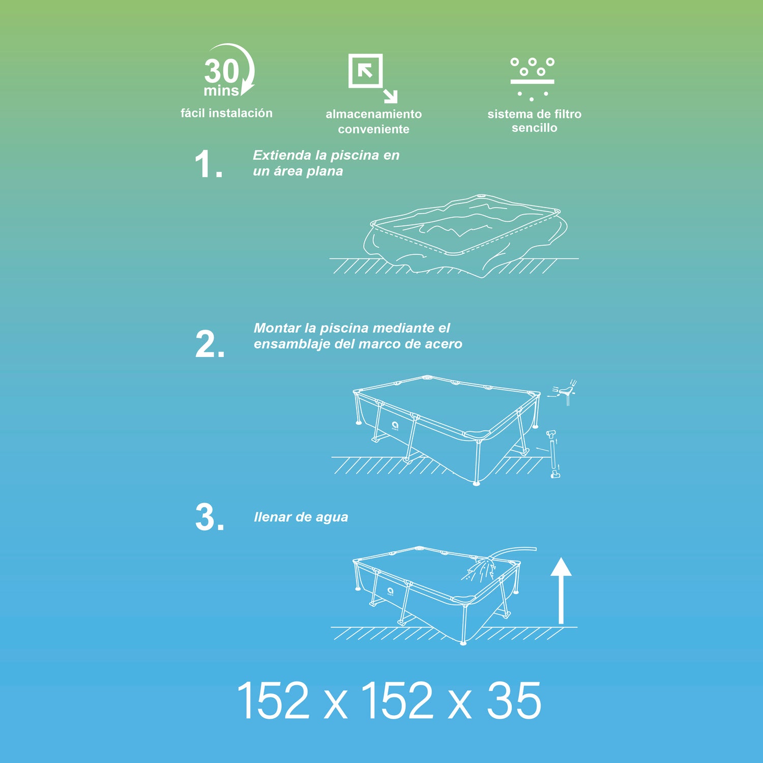 Piscina Estructural infantil de bebé 152x152x33cm BeSplash