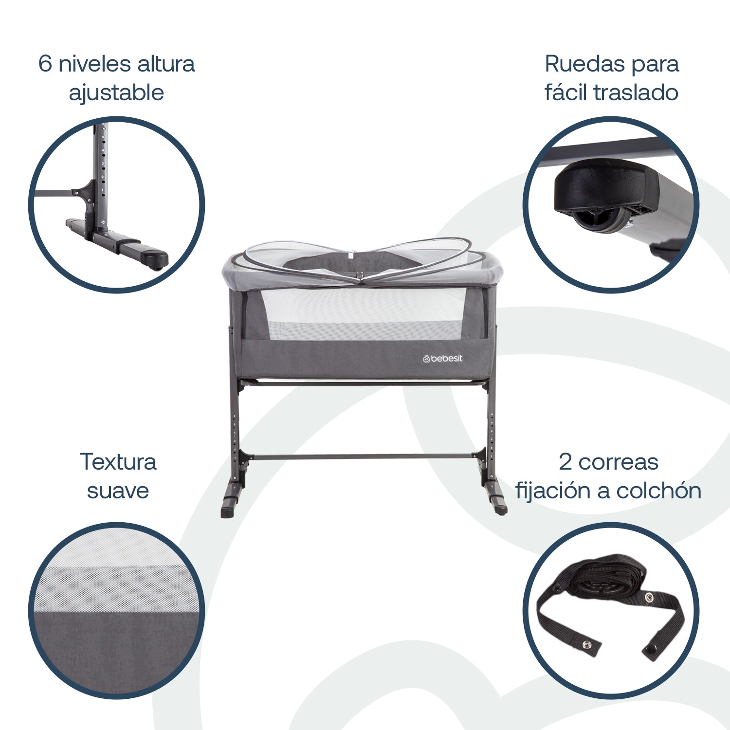 Cuna Colecho con Mosquitero MySide LX Gris Bebesit