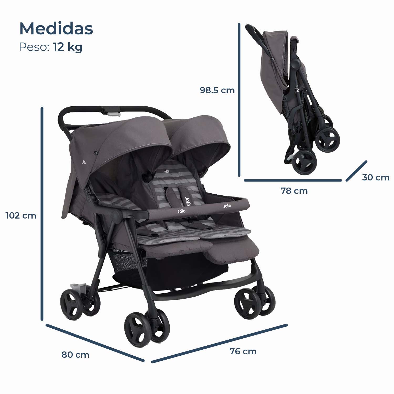 Coche Paseo Doble Aire Twin Dark Pewter Joie