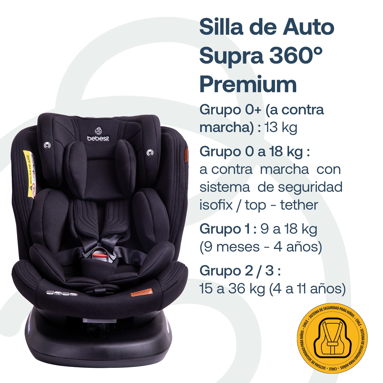 Silla de Auto Convertible Isofix Supra 360º Premium Negro