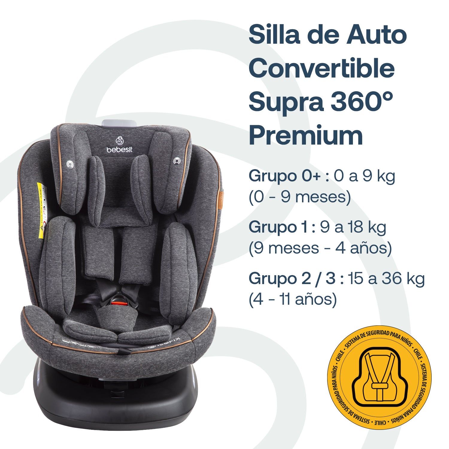 Silla de Auto Convertible Isofix Supra 360º Premium Gris