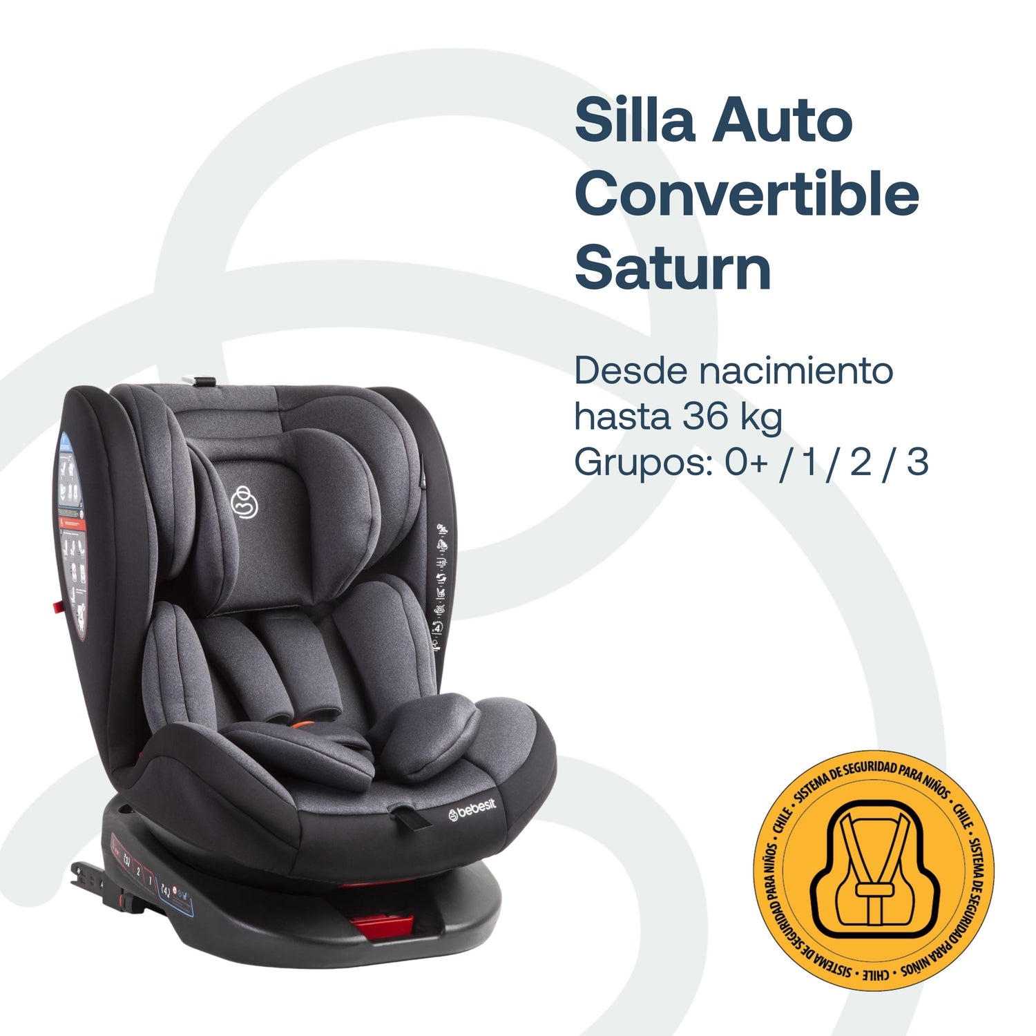 Silla de Auto Convertible 360° Isofix Saturn Gris