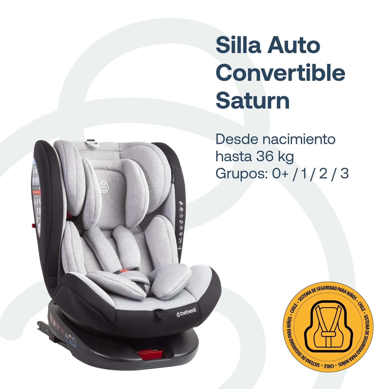 Silla de Auto Convertible 360° Isofix  Saturn Gris claro