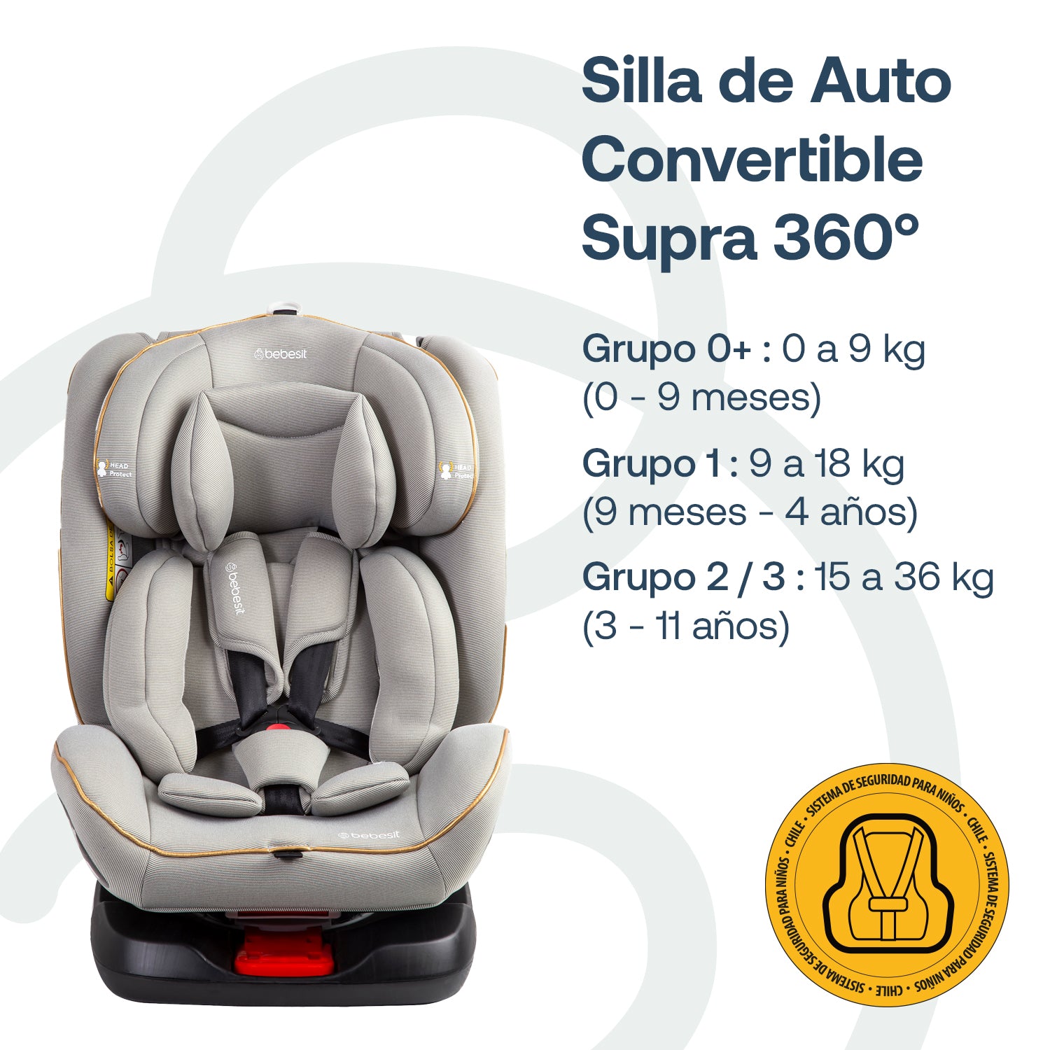 Silla de Auto Convertible 360° Isofix Supra Gris claro