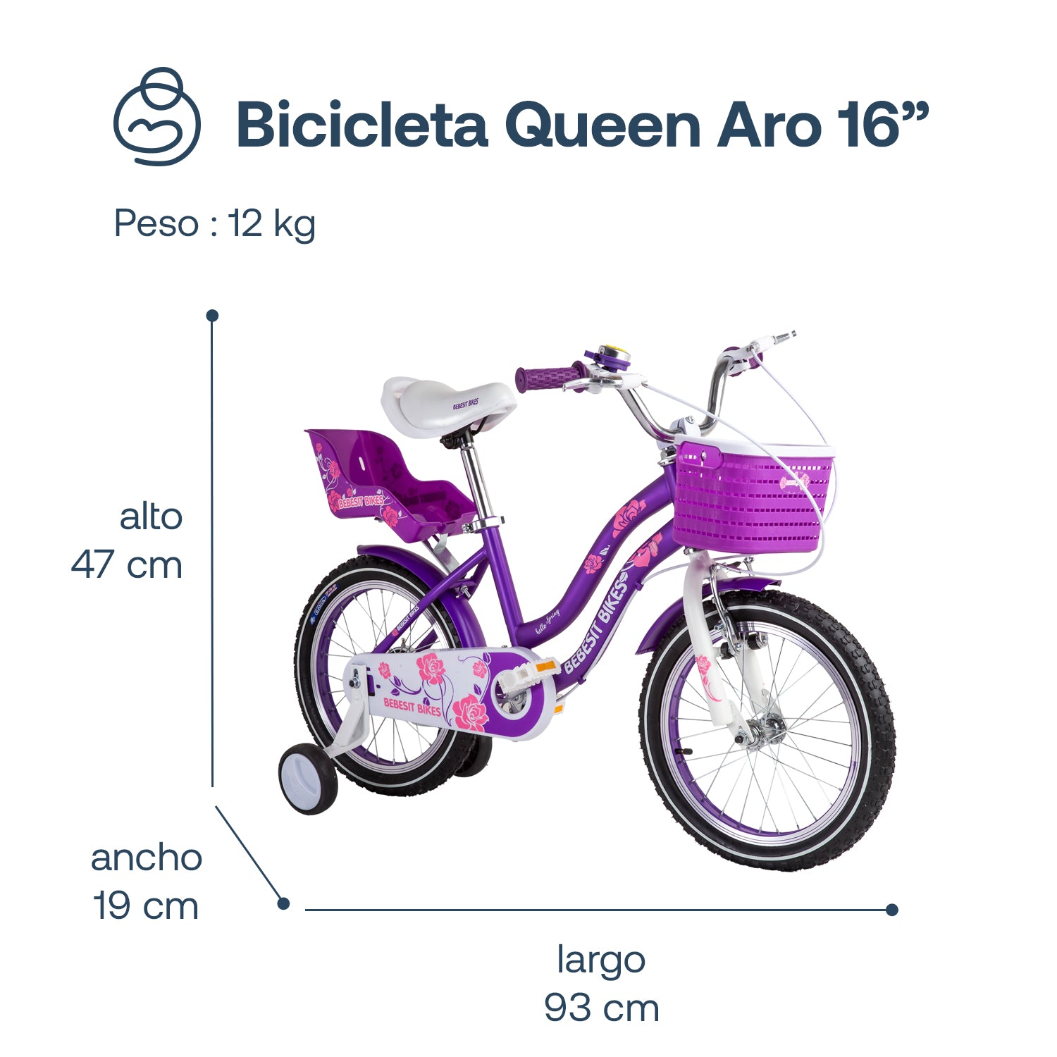 Bicicleta Infantil Queen Aro 16 Morada