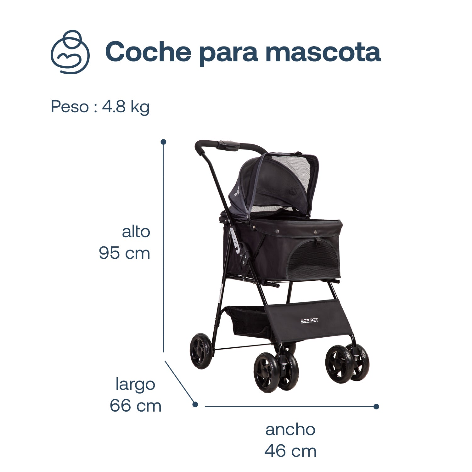 Coche Mascotas Plegable Easy Perro Gato Negro BeePet by Bebesit