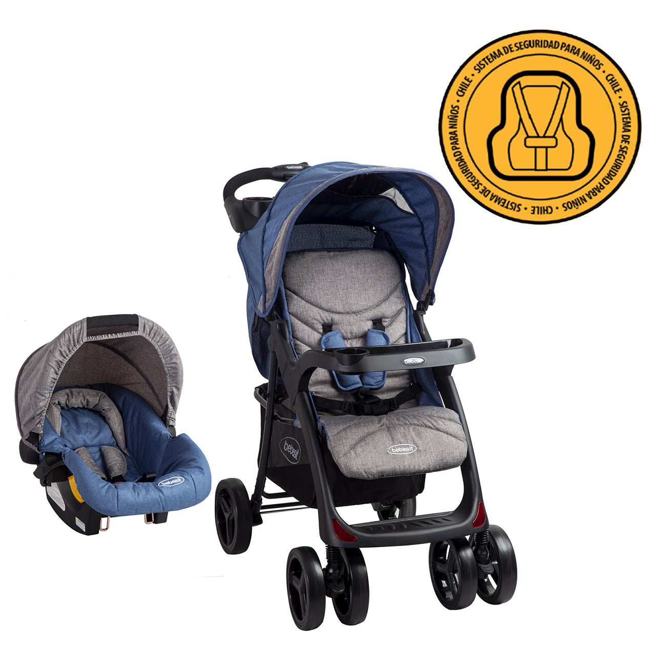 Coche Travel System Lisboa Gris Azul