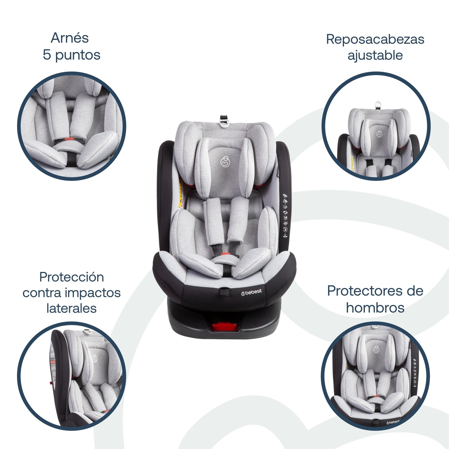 Silla de Auto Convertible 360° Isofix  Saturn Gris claro