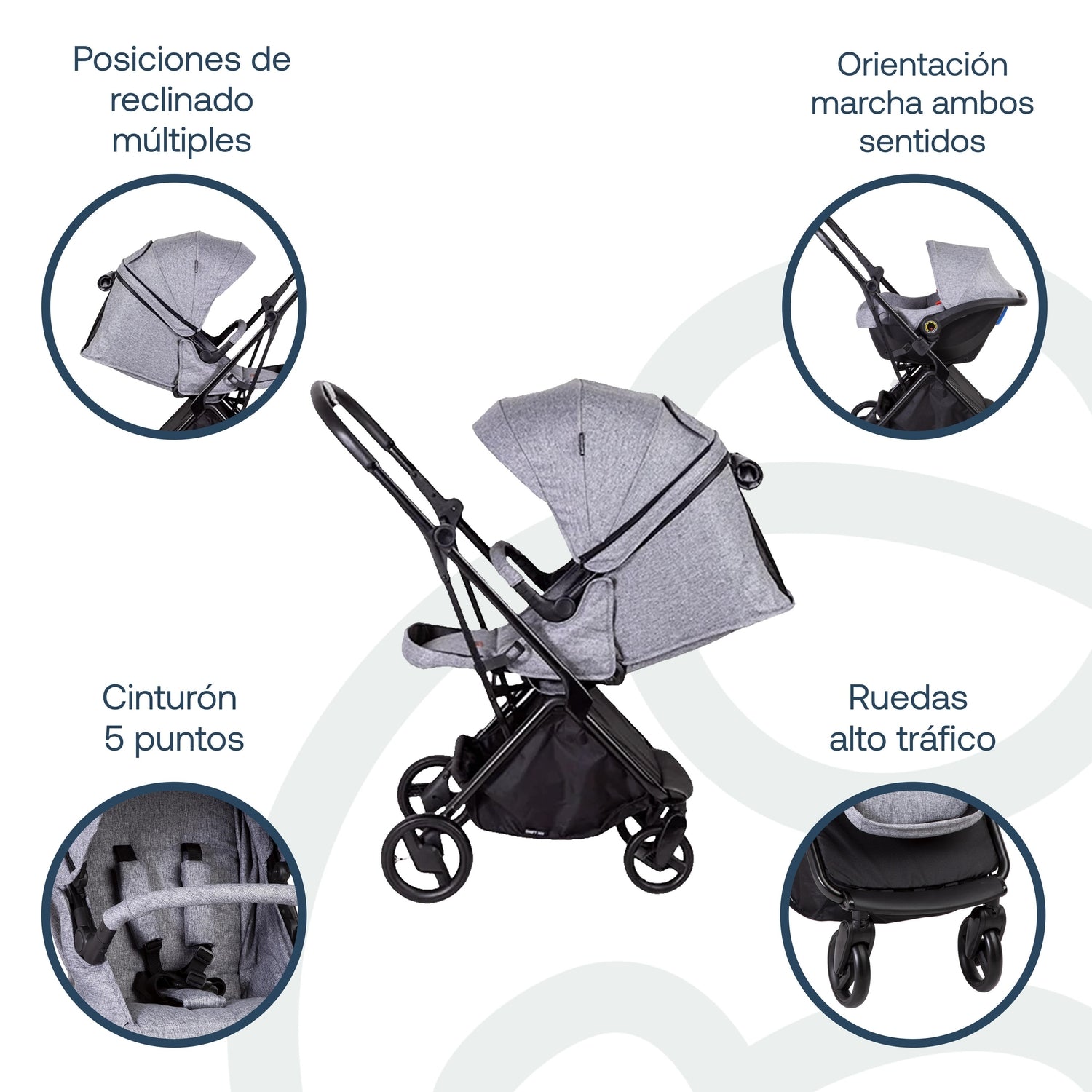 Coche Cuna travel system Swift 360 Gris