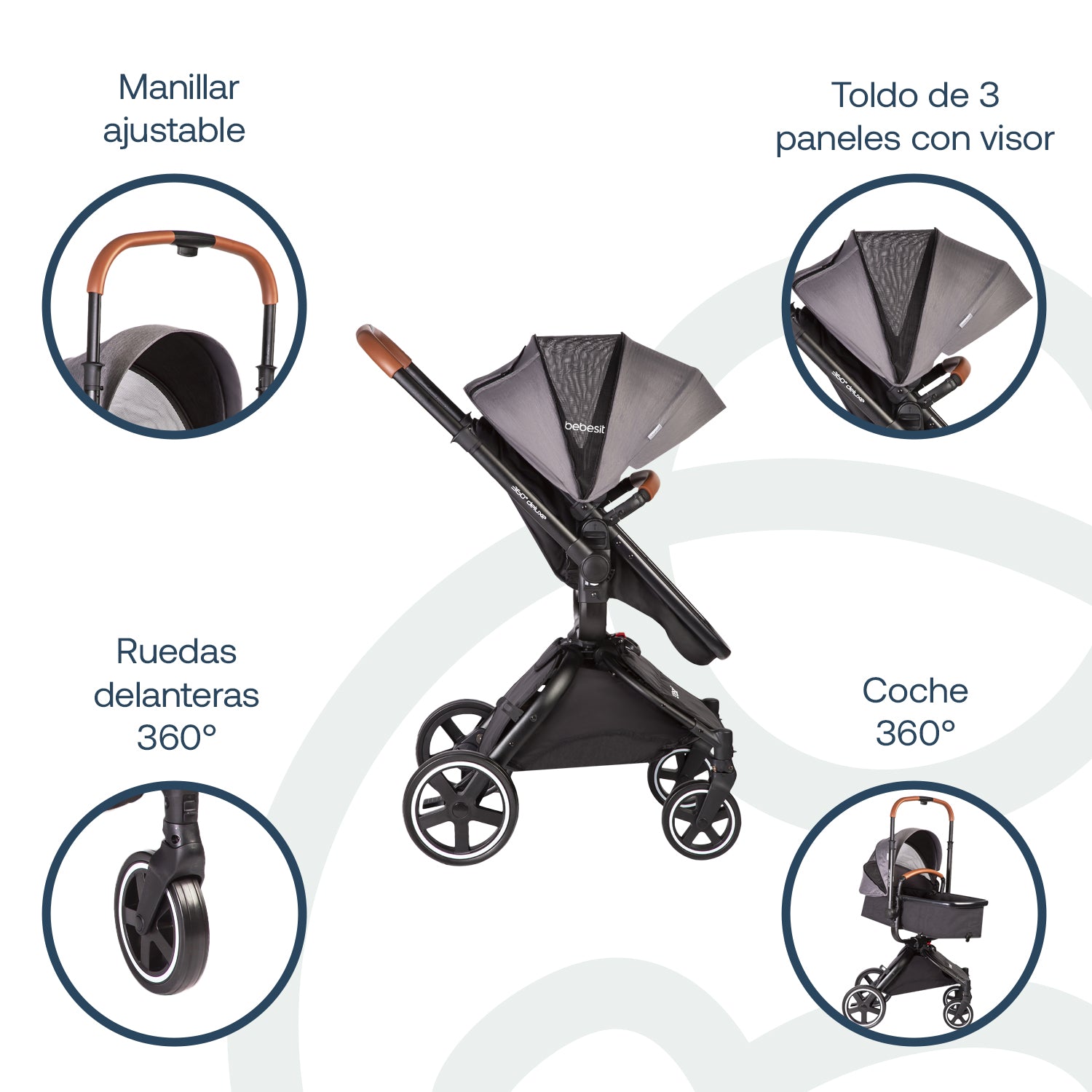 Coche Cuna travel system Deluxe 360° SX Gris