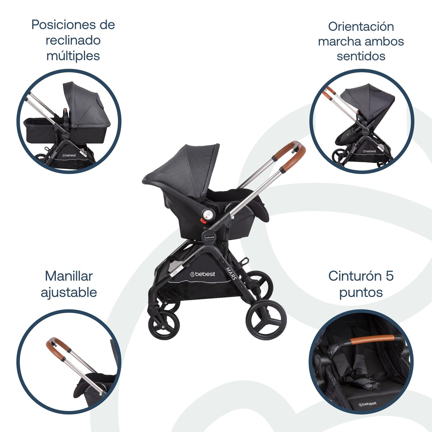 Coche Cuna travel system Mars LX Gris