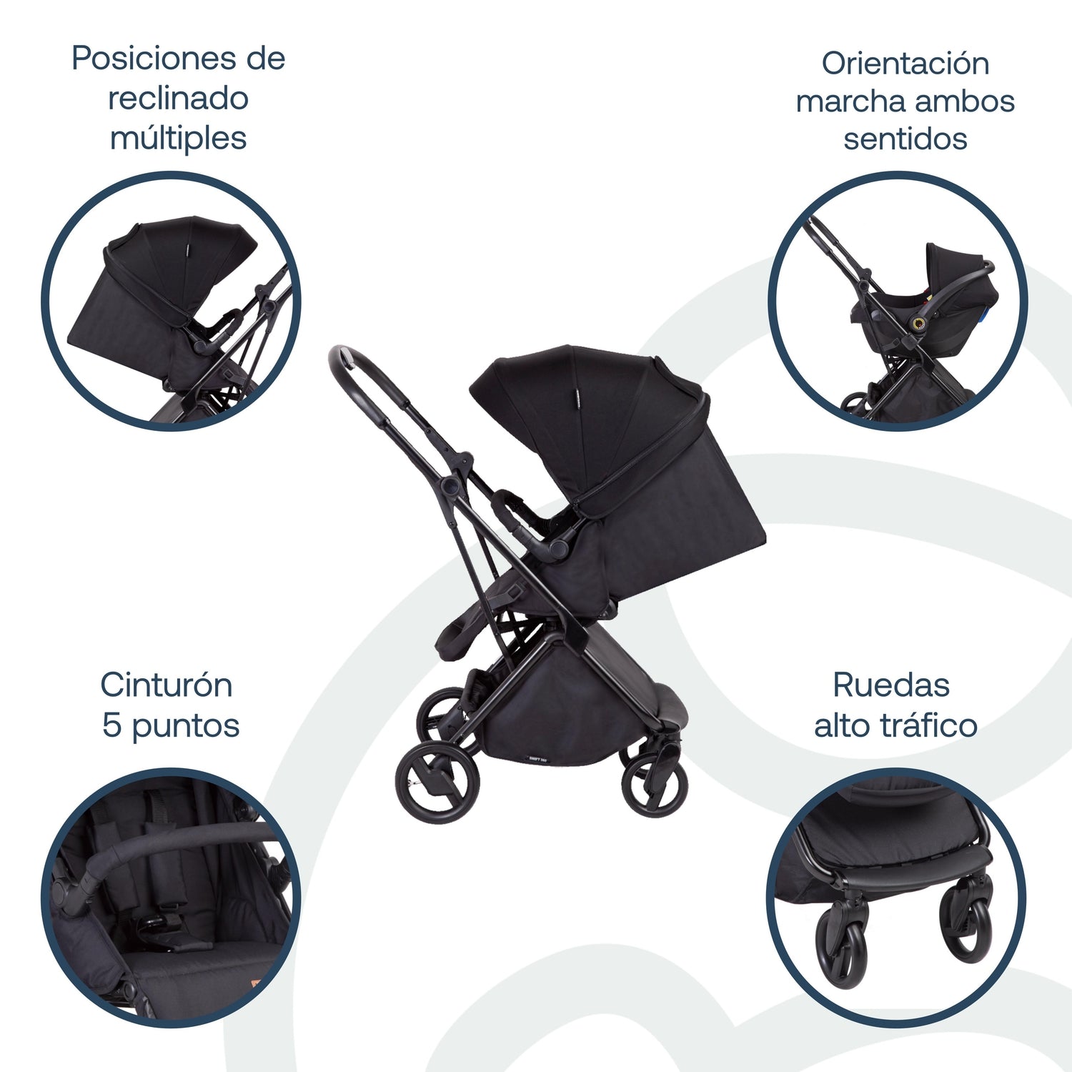 Coche Cuna travel system Swift 360 Negro