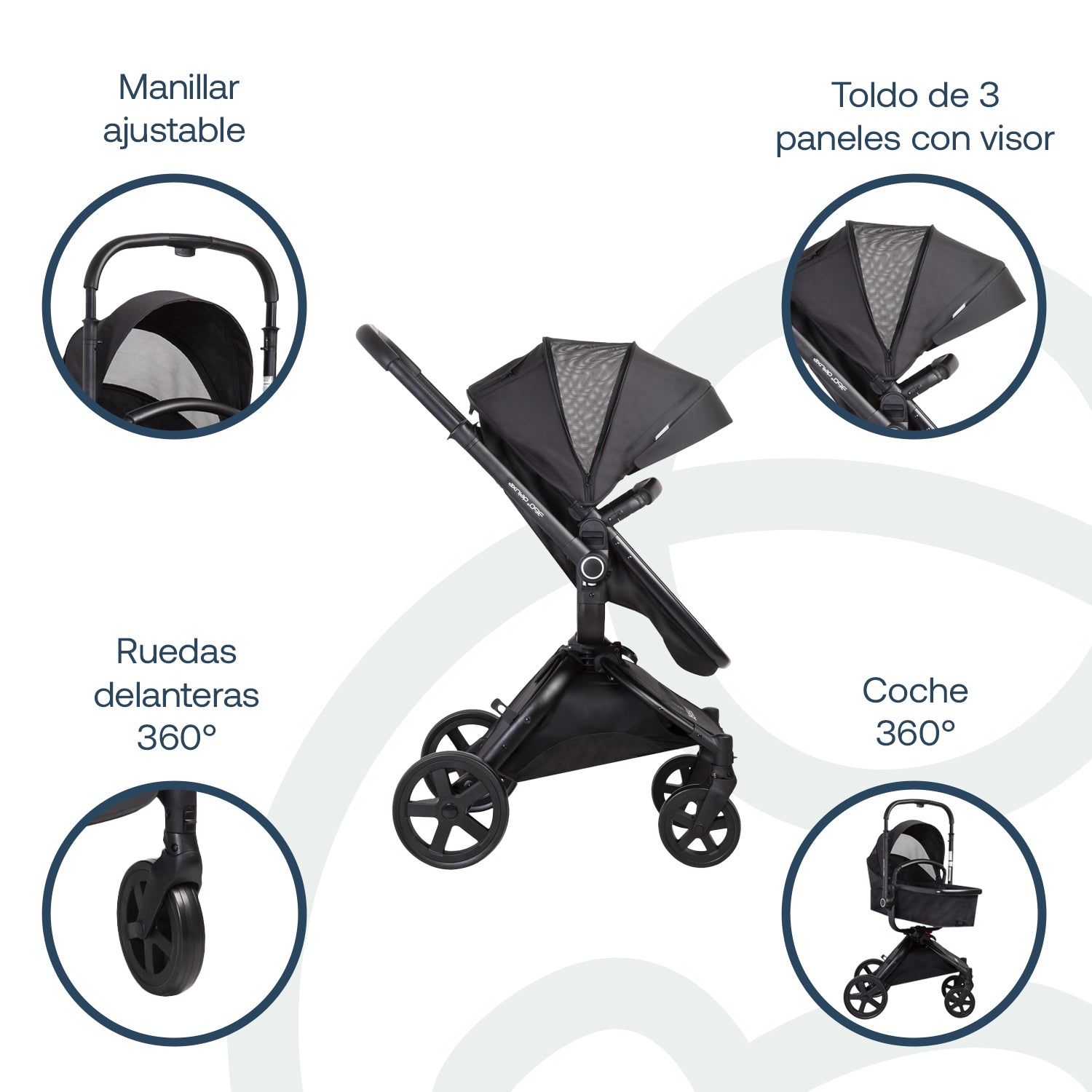 Coche Cuna travel system Deluxe 360° SX  Negro