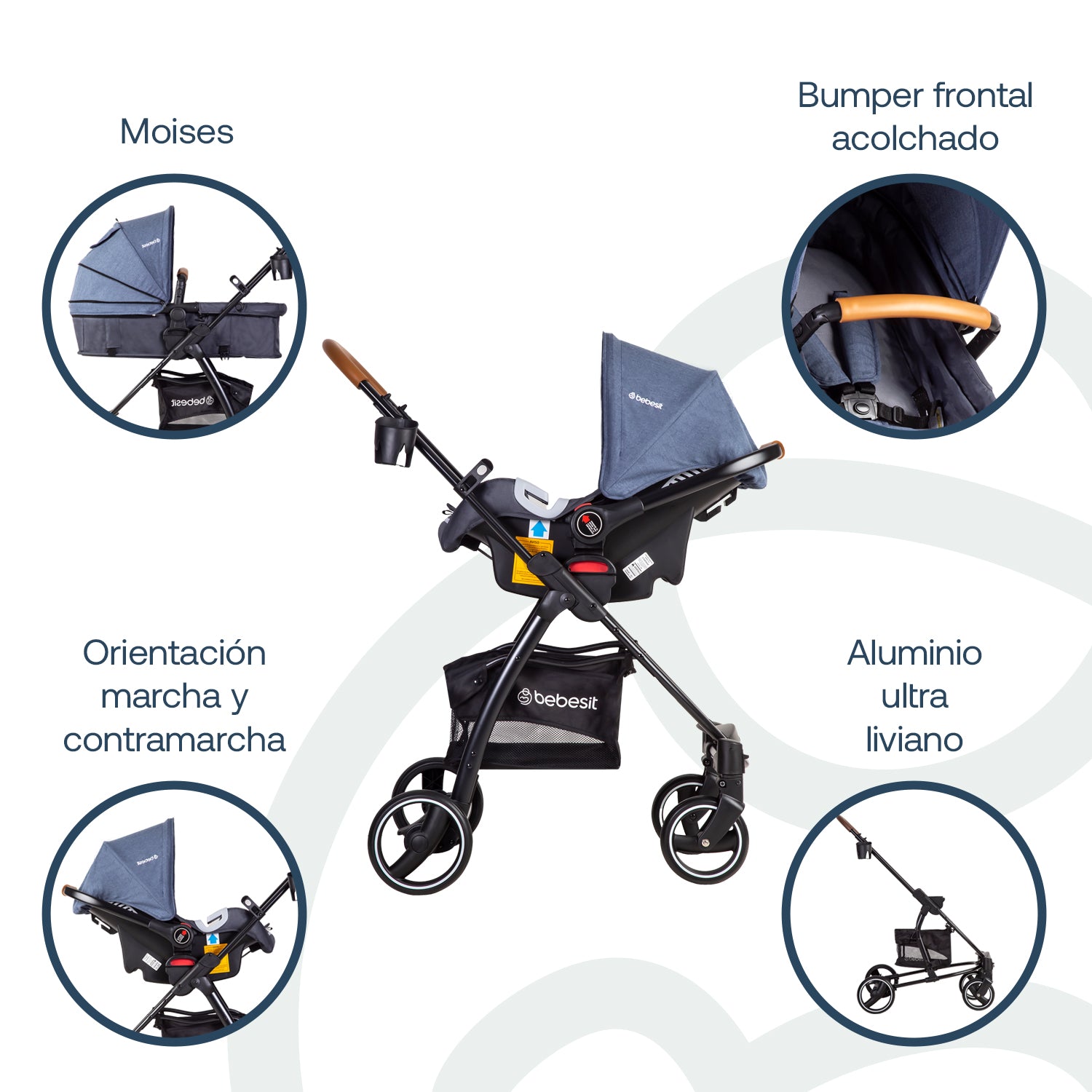 Coche Cuna travel system Fénix Azul