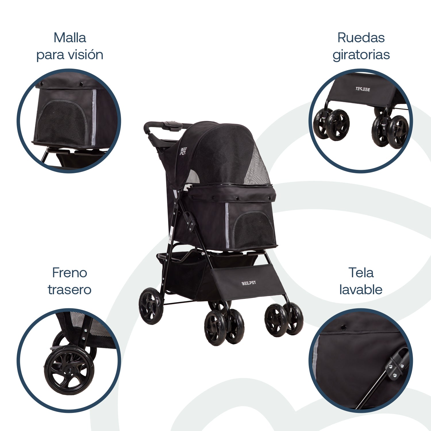 Coche Mascotas Plegable Pro Perro Gato Negro BeePet by Bebesit