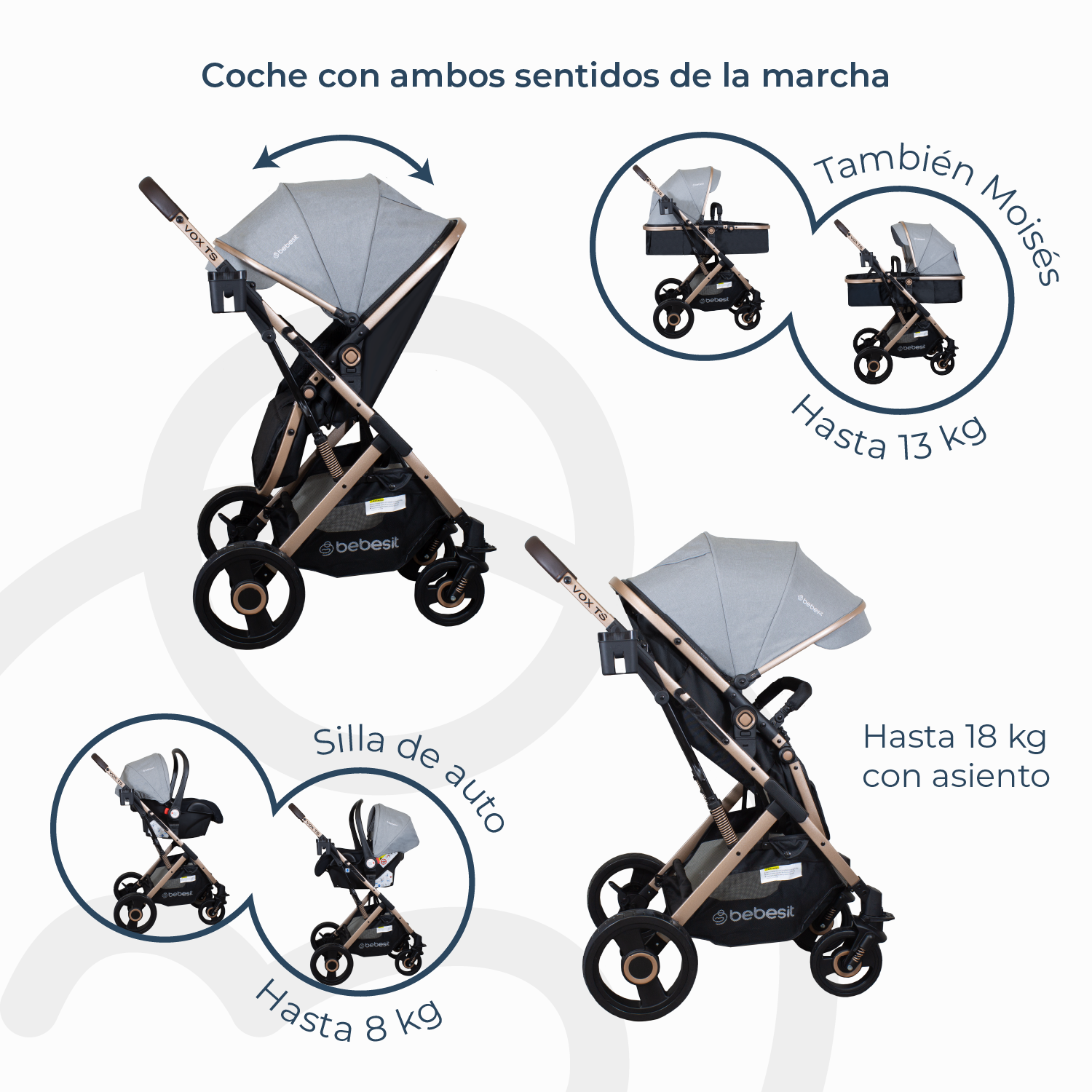 Coche Cuna Travel System Vox Gold Gris Bebesit