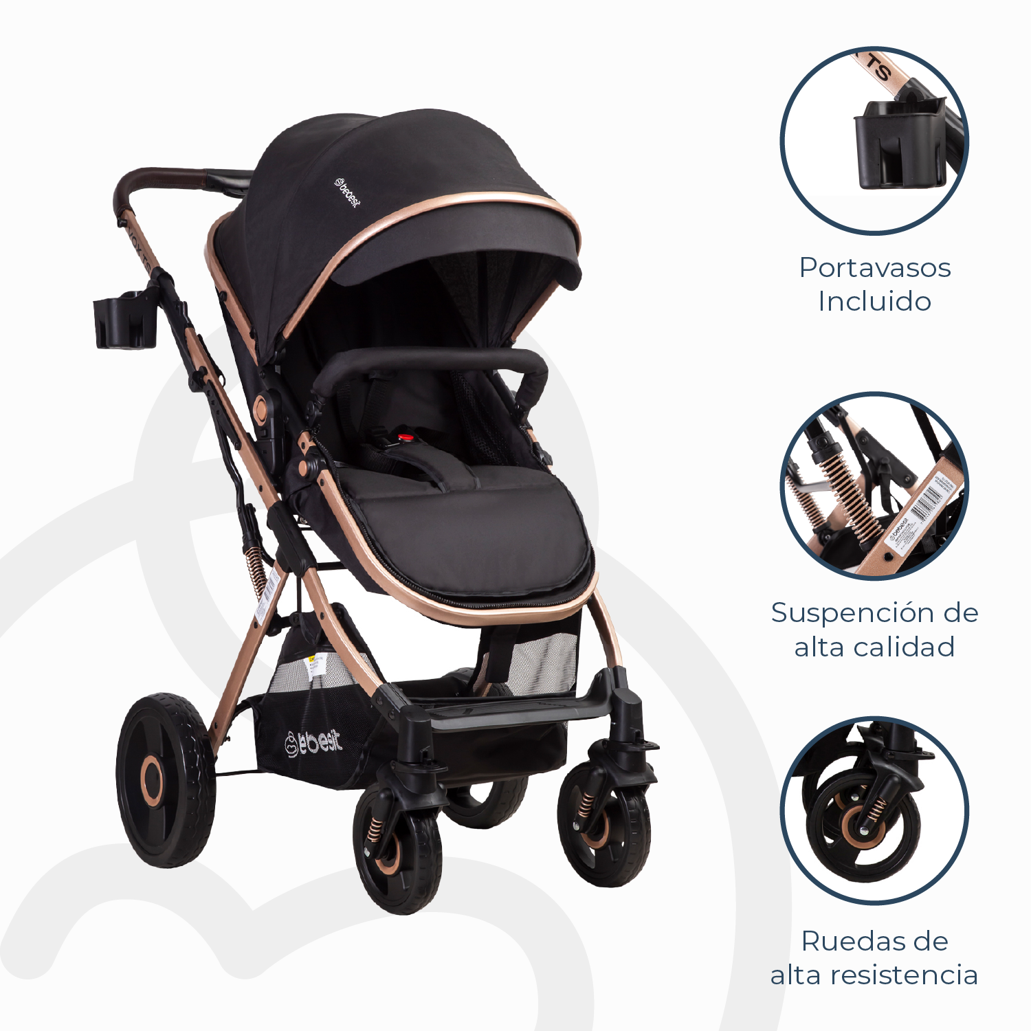 Coche Cuna Paseo Vox Gold Negro