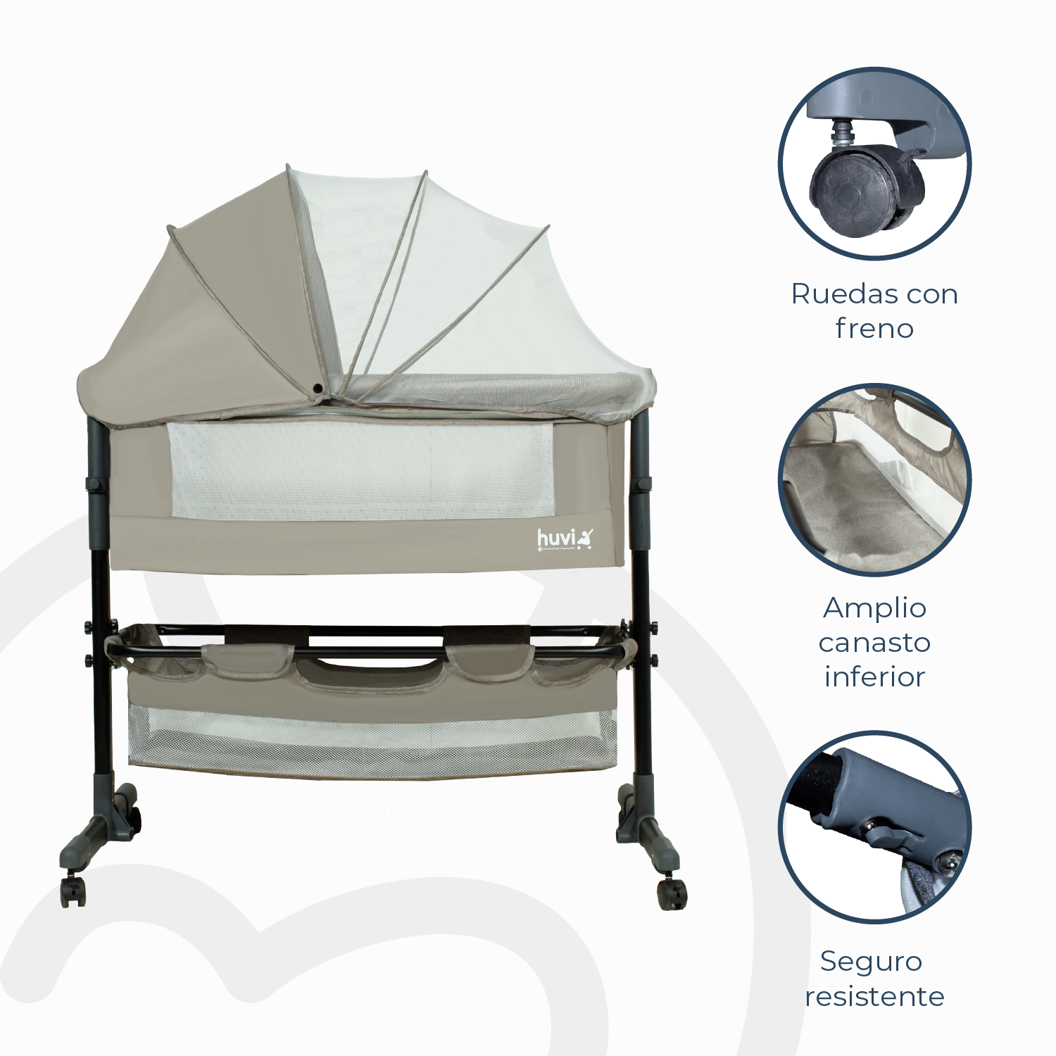 Cuna Colecho Cozy con Colchón Mosquitero y Canasto Beige Huvi