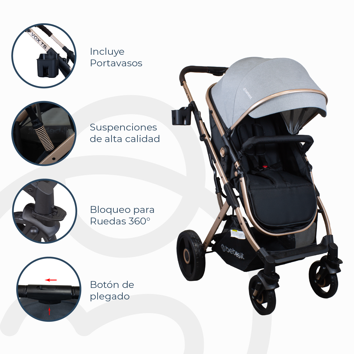 Coche Cuna Travel System Vox Gold Gris Bebesit