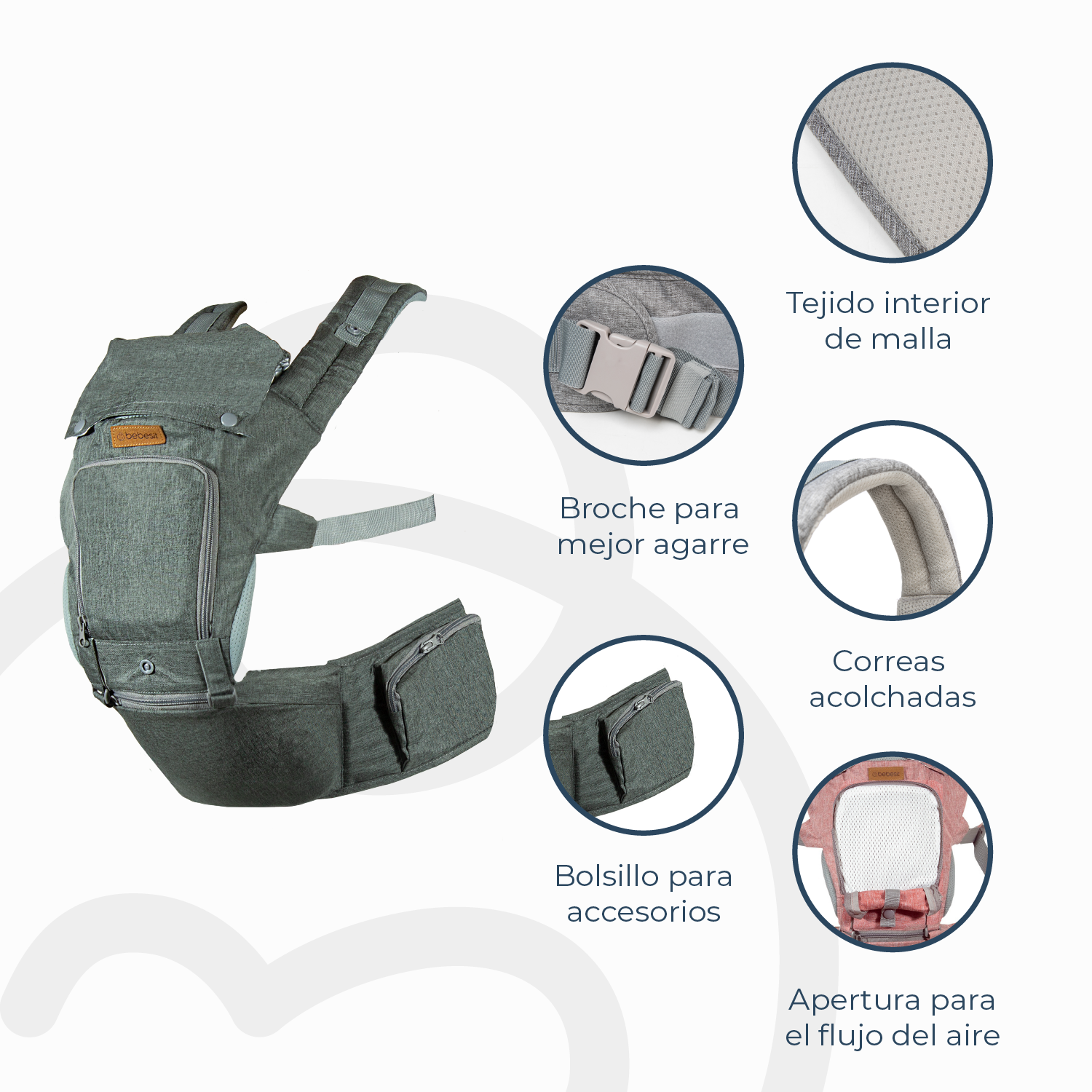 Porta Bebe Arnés con asiento cuidados cadera Hip Seat Gris