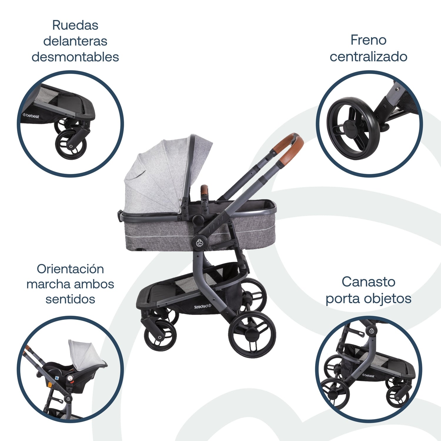 Coche Cuna travel system Taurus Gris