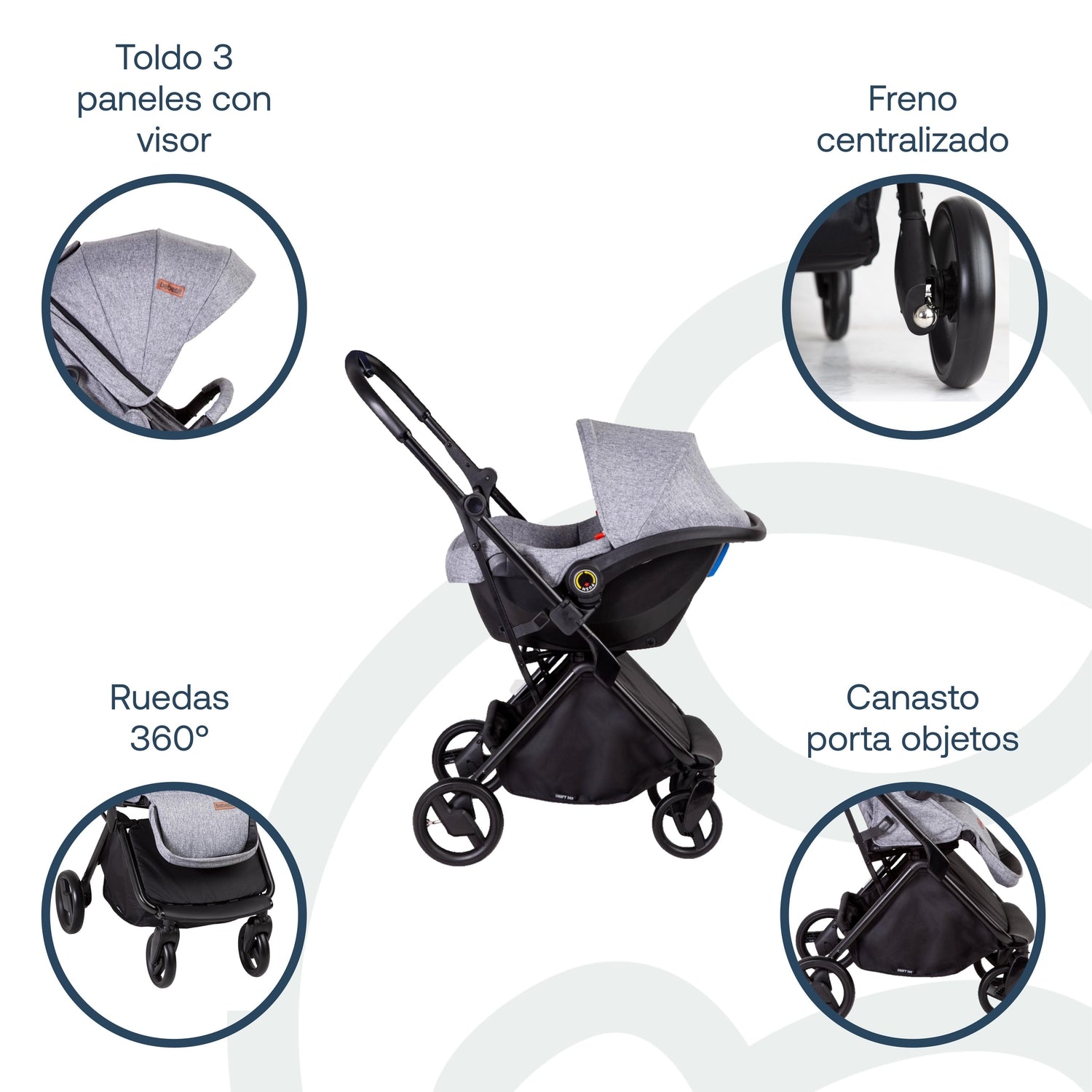 Coche Cuna travel system Swift 360 Gris