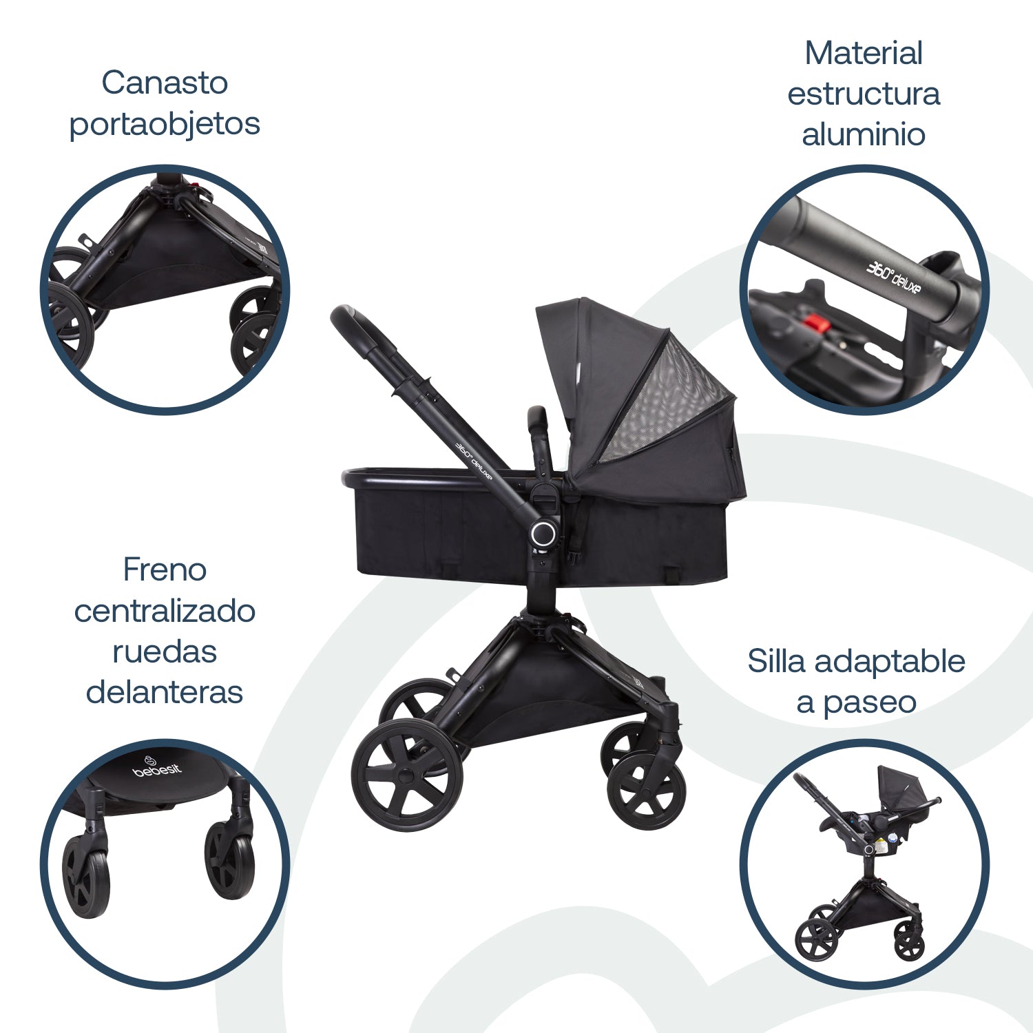 Coche Cuna travel system Deluxe 360° SX  Negro