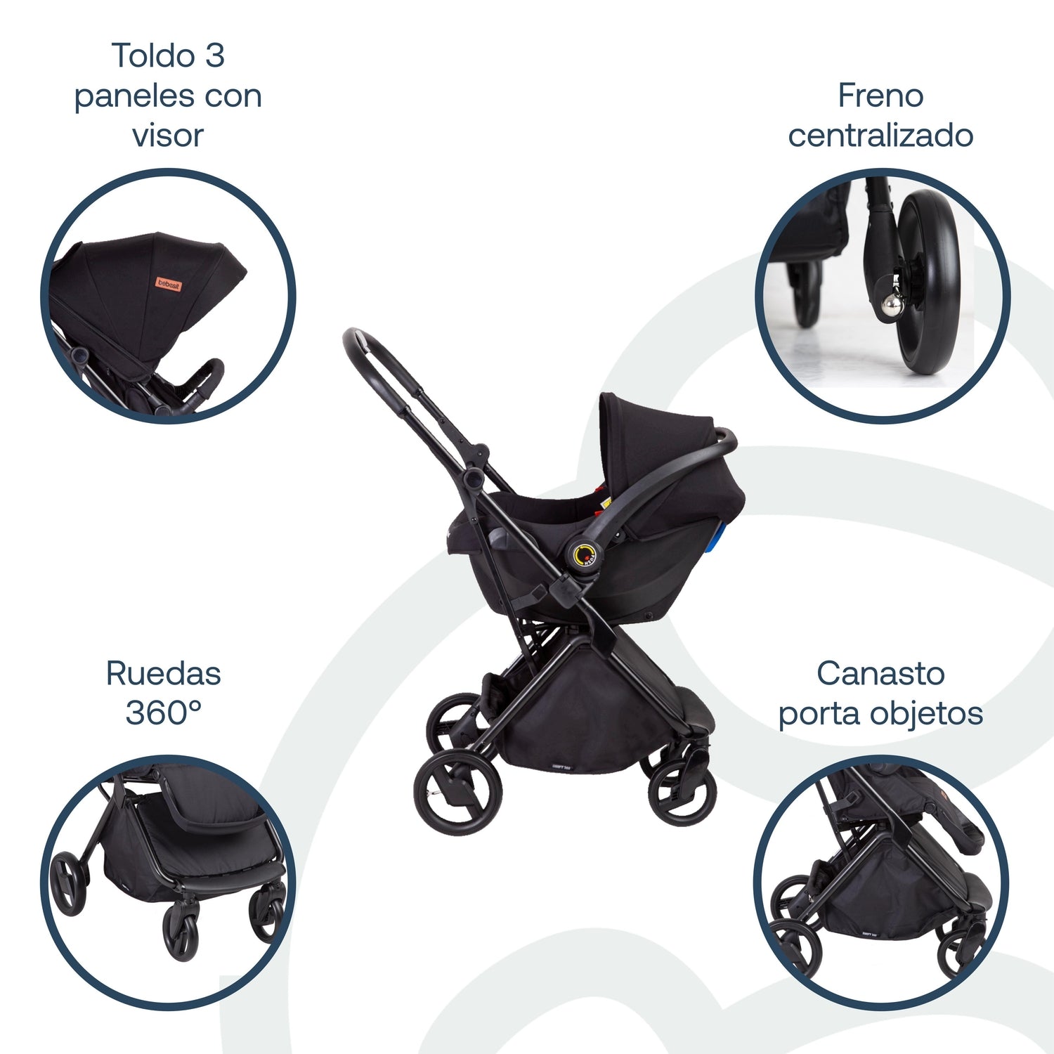 Coche Cuna travel system Swift 360 Negro