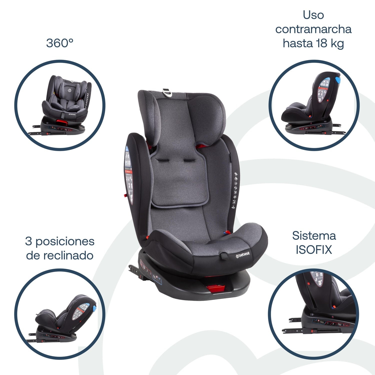 Silla de Auto Convertible 360° Isofix Saturn Gris