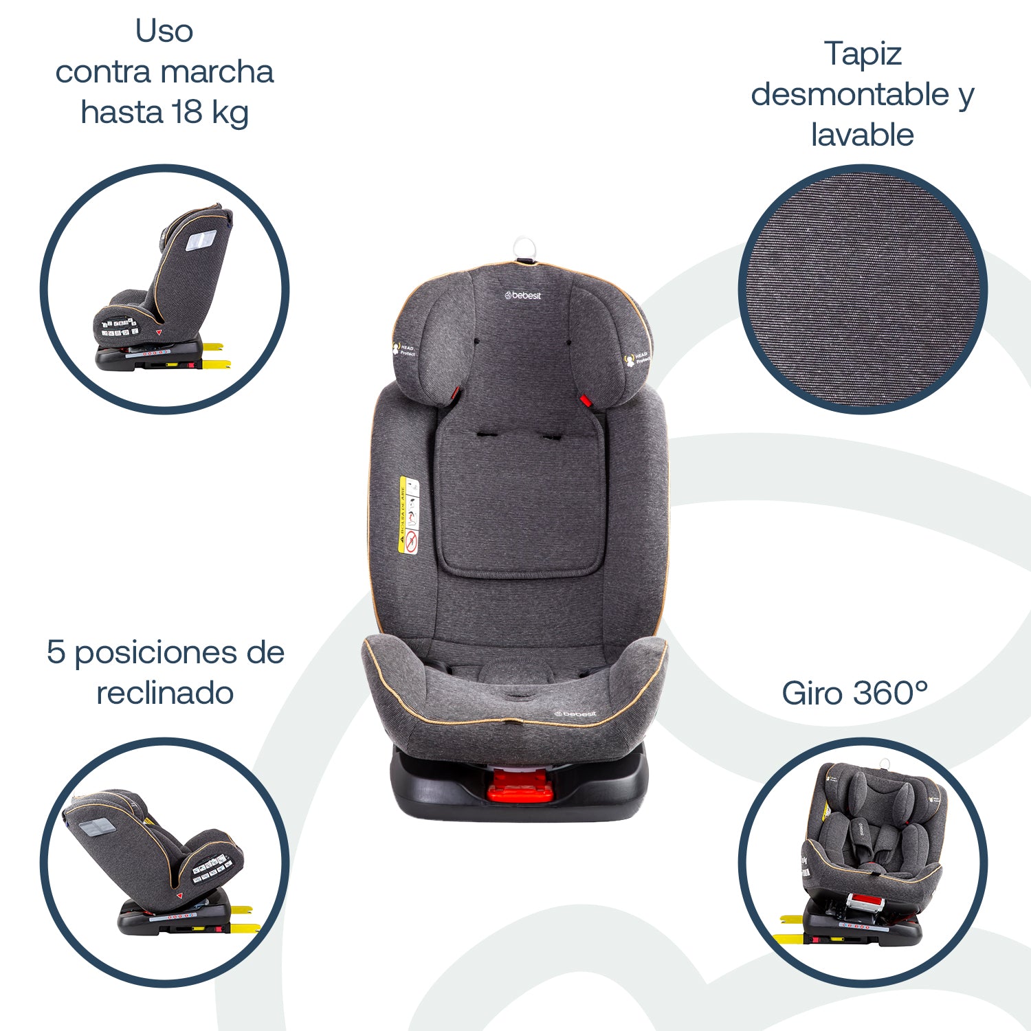 Silla de Auto Convertible 360° Isofix Supra Gris