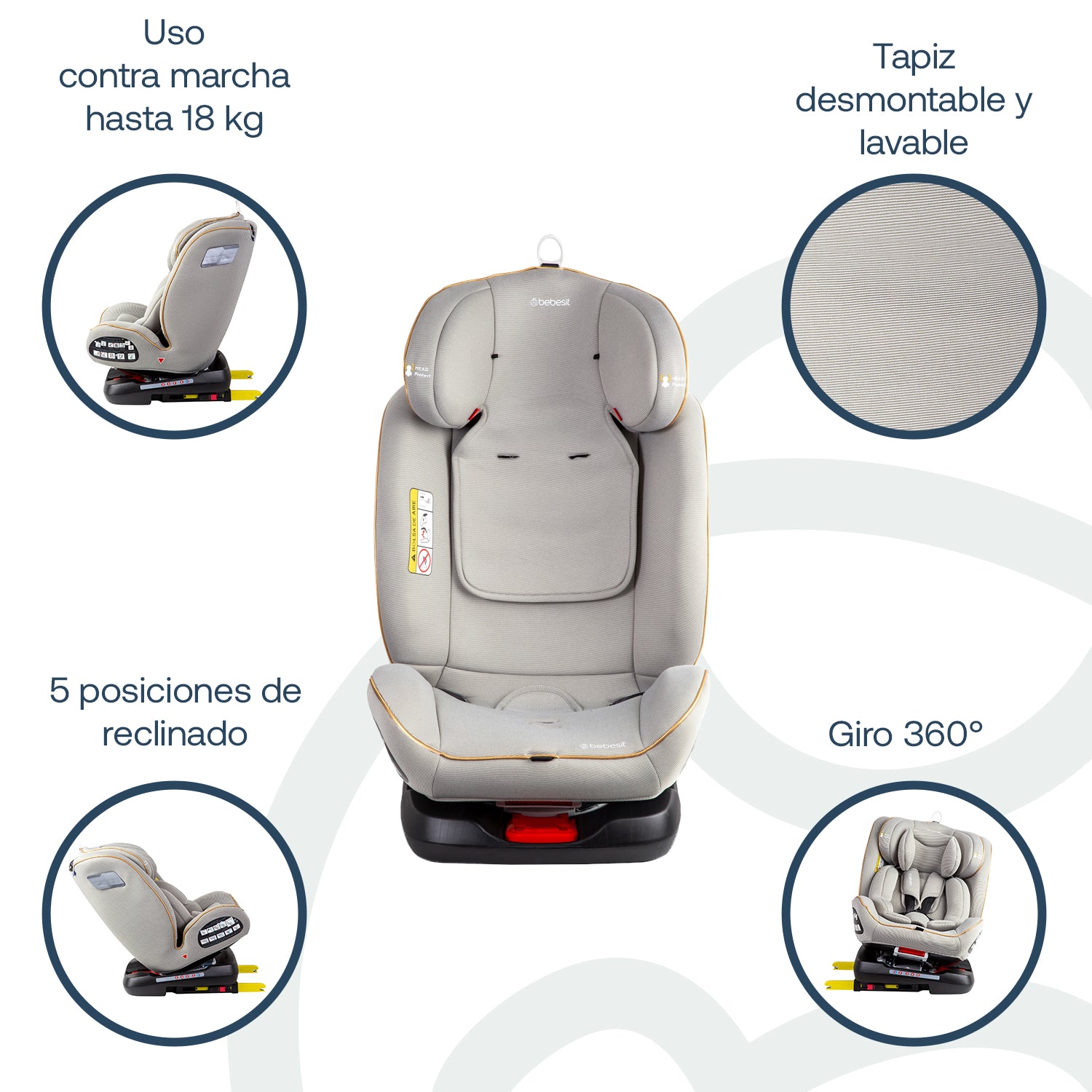 Silla de Auto Convertible 360° Isofix Supra Gris claro