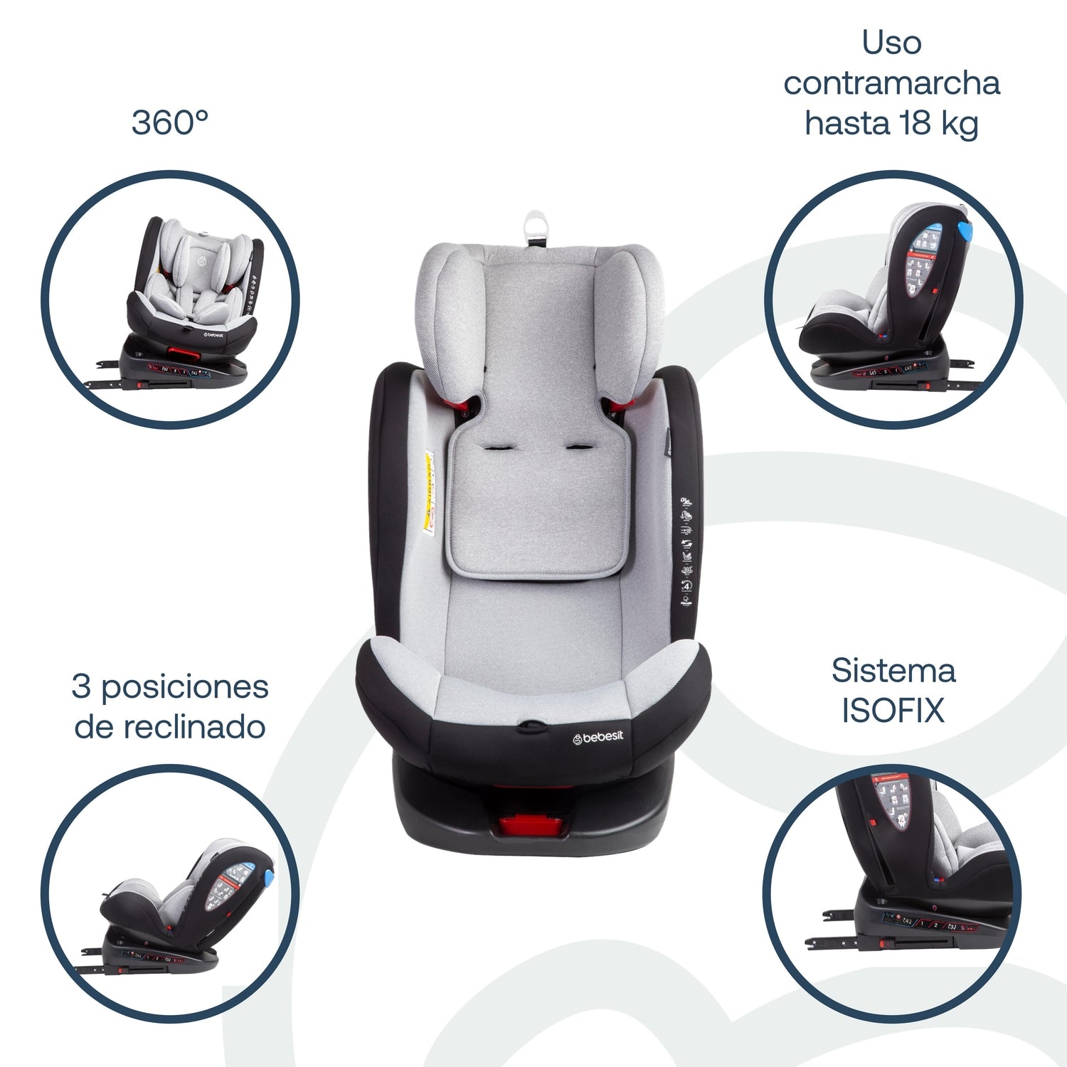 Silla de Auto Convertible 360° Isofix  Saturn Gris claro