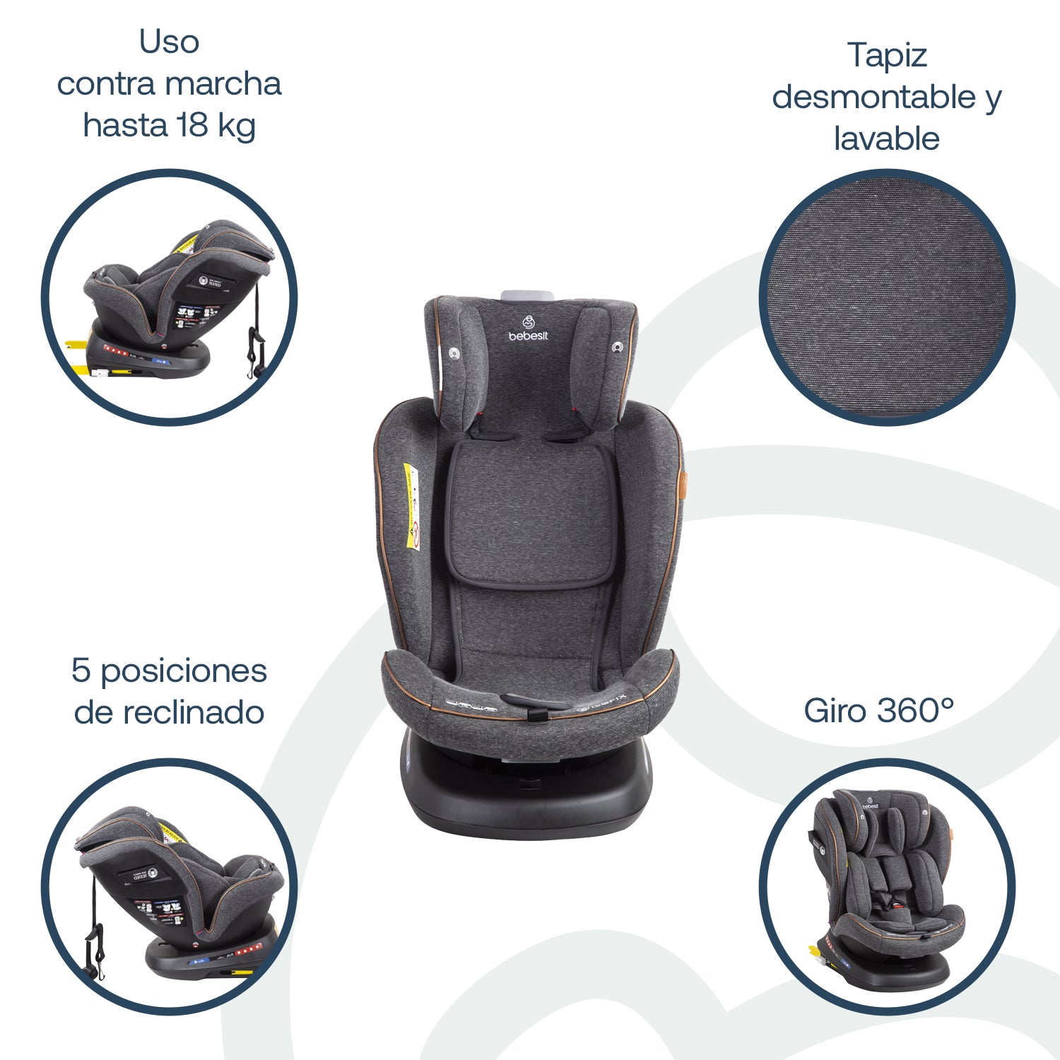 Silla de Auto Convertible Isofix Supra 360º Premium Gris