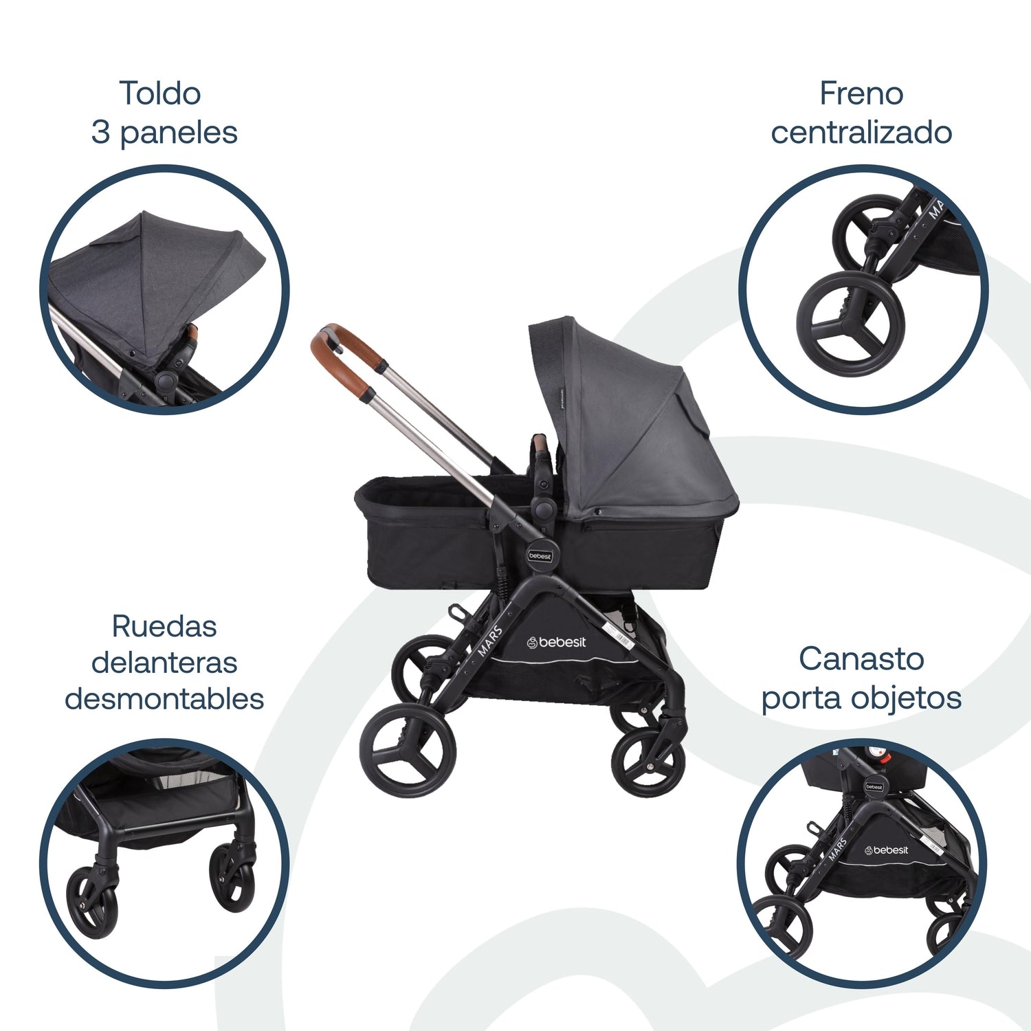 Coche Cuna travel system Mars LX Gris