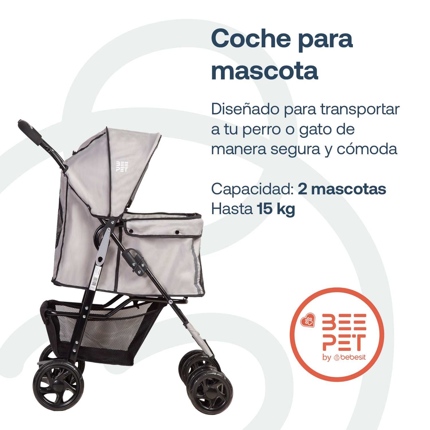 Coche Mascotas Plegable Pro Perro Gato Gris BeePet  by Bebesit