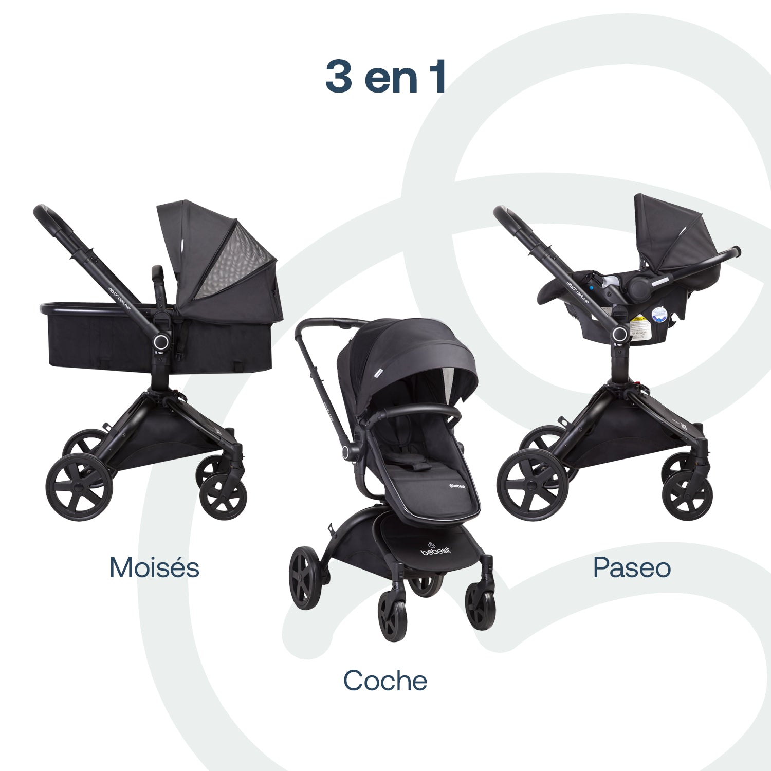 Coche Cuna travel system Deluxe 360° SX  Negro