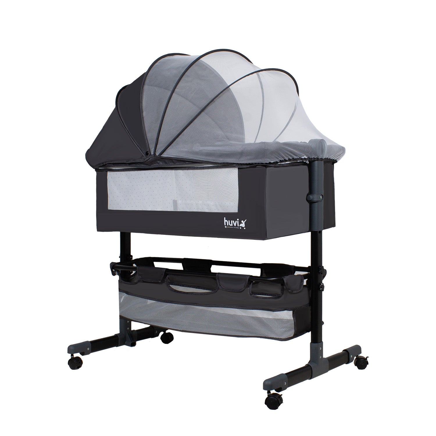 Cuna Colecho Cozy con Colchón Mosquitero y Canasto Negro Huvi