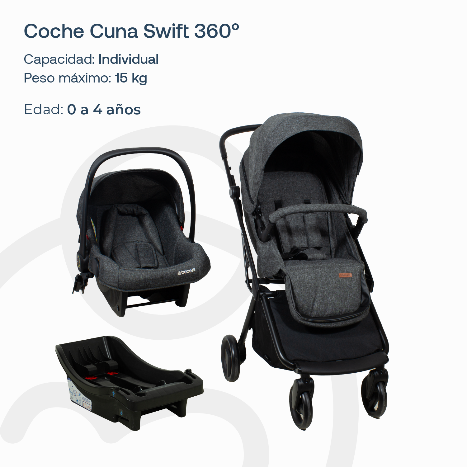 Coche Cuna travel system Swift 360 Gris