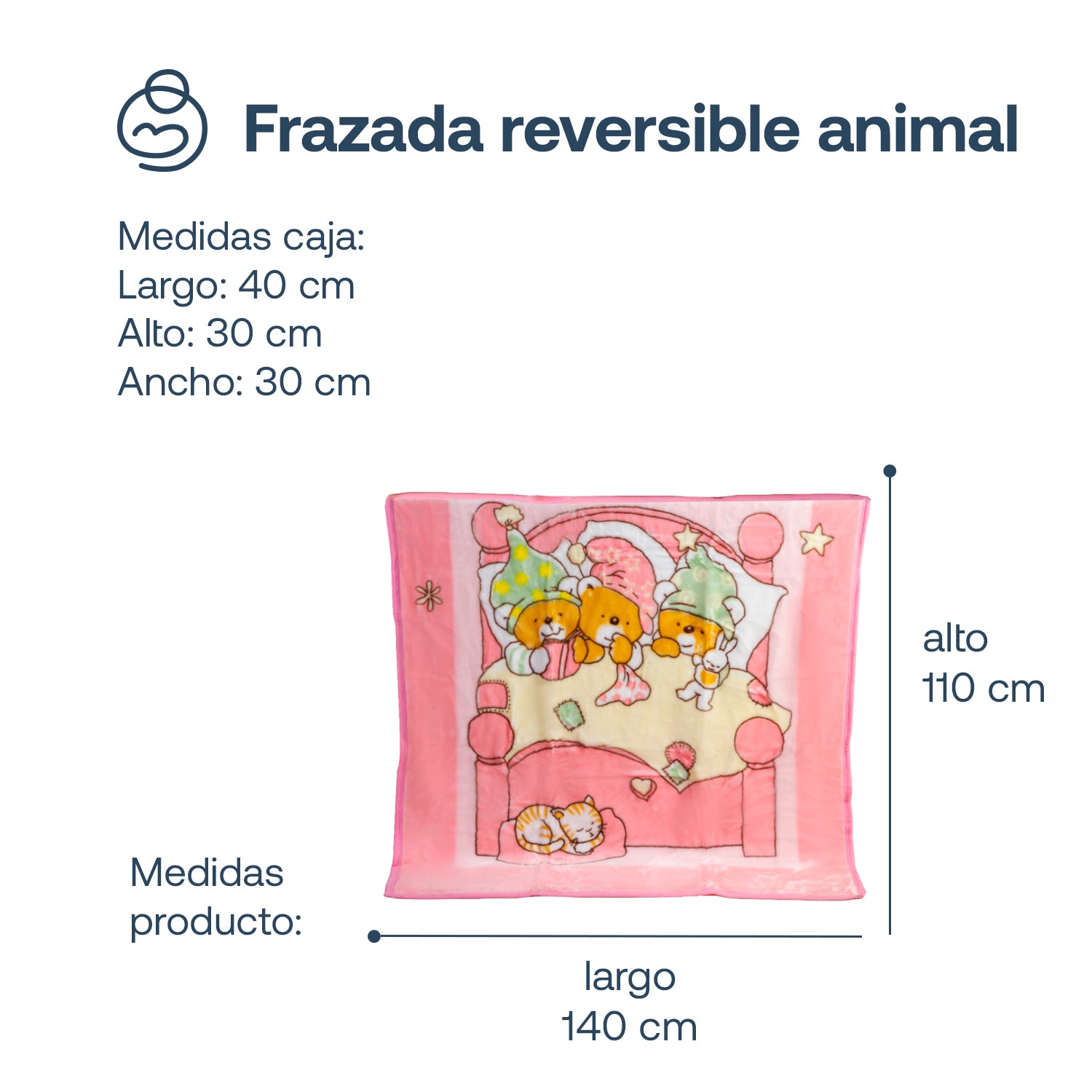 Frazada Osos Reversible Rosa