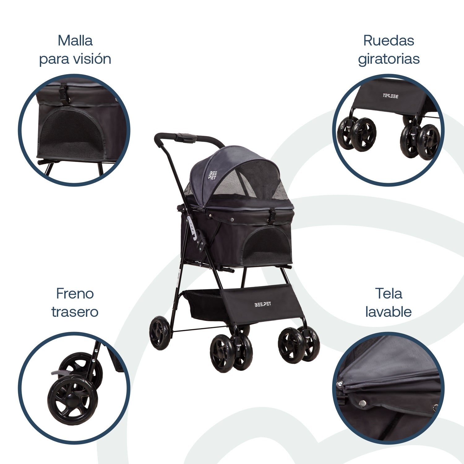 Coche Mascotas Plegable Easy Perro Gato Negro BeePet by Bebesit