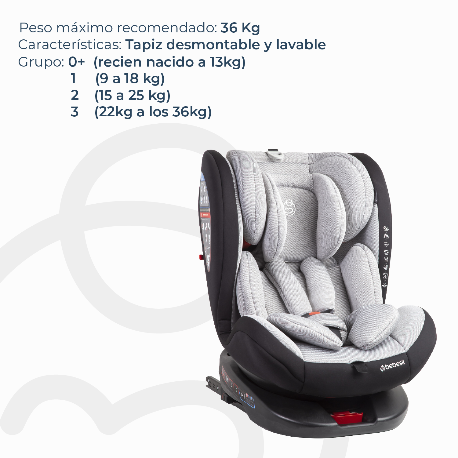 Silla de Auto Convertible 360° Isofix  Saturn Gris claro